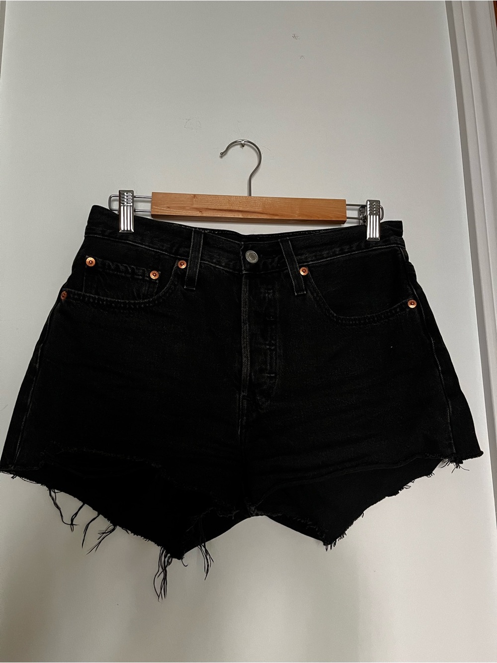 Levi's 501 Black Distressed High-Rise Jean Shorts